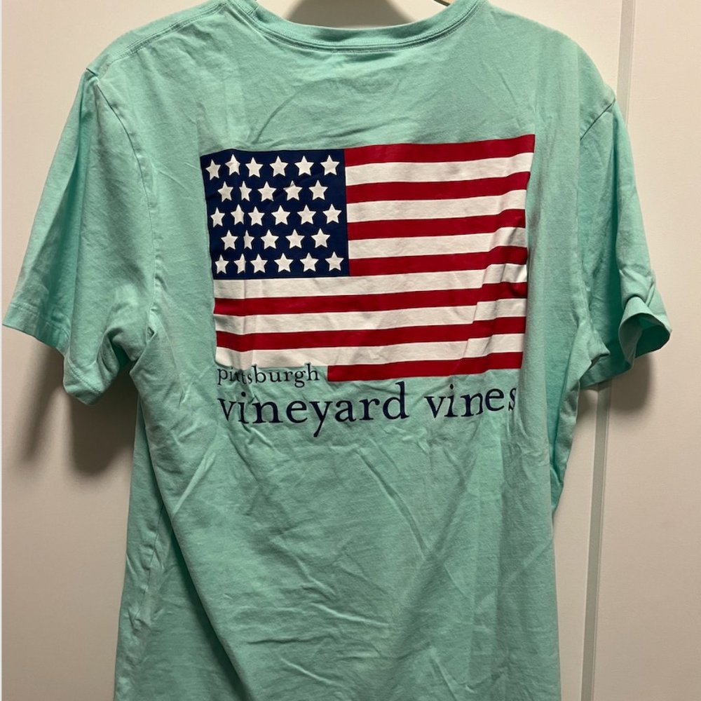 Mens vineyard vines mint green American flag tee